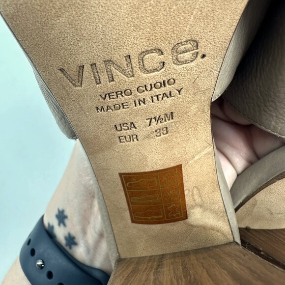 Vince Addie Open Toe Ankle Strap Heel Sandals Taupe Tan Pebbled Leather 7.5 - Picture 9 of 10